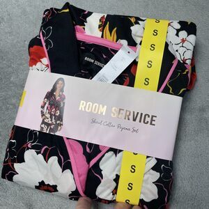 Room Service Women's S Shawl Collar Pajama Set Black H0972